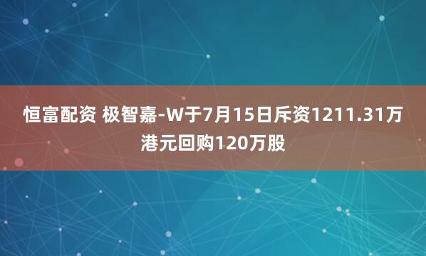恒富配资 极智嘉-W于7月15日斥资1211.31万港元回购120万股
