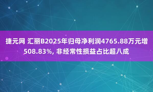 捷元网 汇丽B2025年归母净利润4765.88万元增508.83%, 非经常性损益占比超八成
